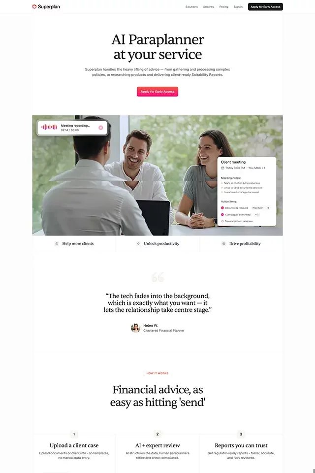 Superplan landing page