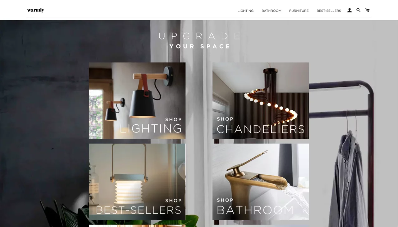Product gallery from Warmly Decor Shopify store showcasing modern lighting and minimalist home furniture.